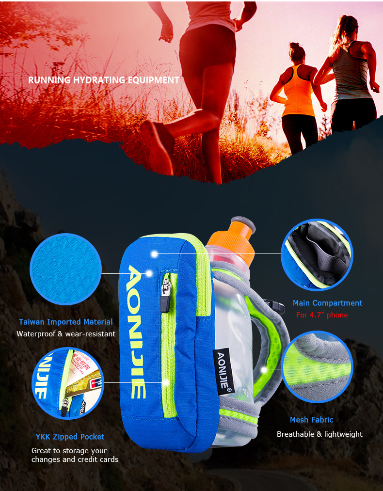 Handheld Water Bottle Waterpoof Soft Hand Hold The Kettle Bag for Trail Running Hiking Camping Marathon Hydrating Equipment 