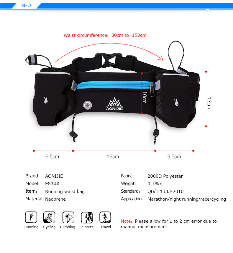 Outdoor Sports Running Bag Pouch Fits for iPhone Samsung and More SUPOLOGY Running Belt Waist Pack with Water Bottle and LED Light for Hiking Travel 