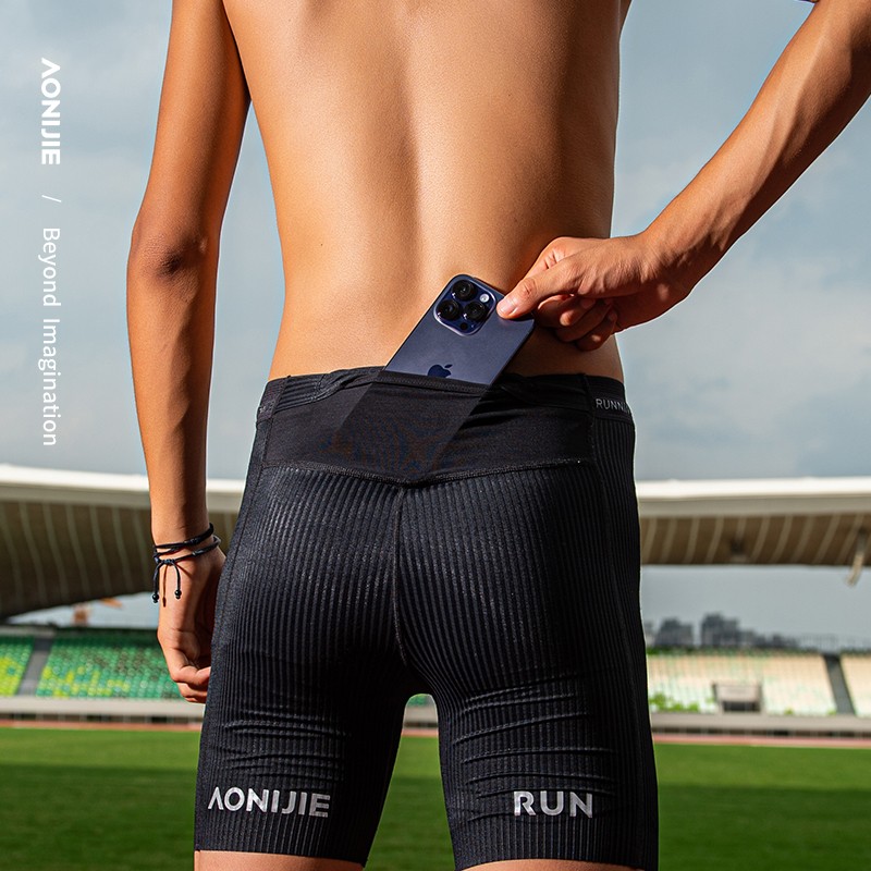 AONIJIE FM5182 Black Outdoor Running Tight Shorts Men Breathable Cross-country Sports Training Yoga Compression Tights