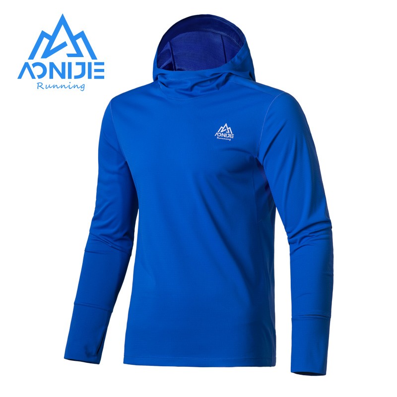 AONIJIE FM5171 Men Sports Long Sleeve with Hoodie Outdoor Training Running Breathable Sun Protection Clothing Casual Pullover Sportswear