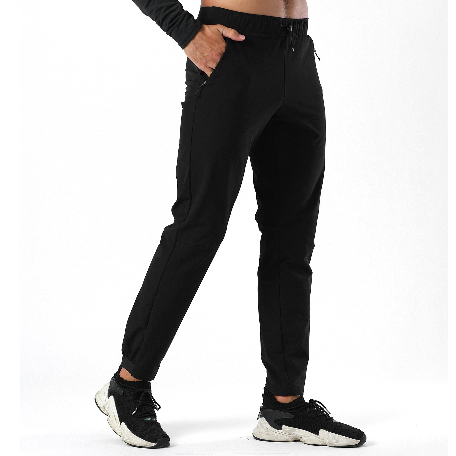 AONIJIE FM5140 Men Sports Running Long Pants Four Seasons Nylon Elastic Cycling Fitness Pants with Pocket Quick Drying Trousers