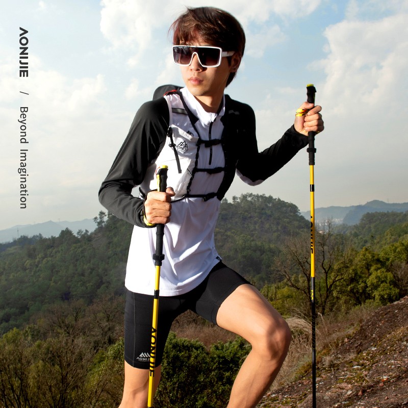 AONIJIE E4214 Yellow Carbon Running Alpenstock Ultra Light Easy Folding Sport Hiking Cross-country Trekking Pole Climbing Sticks